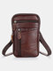 Retro First Layer Genuine Leather Dual purpose Crossbody Phone Bag Belt Bag - Dark brown