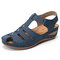 LOSTISY Lightweight Rivet Gladiator Hook Loop Casual Wedges Sandals - Blue