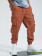 Mens Pure Color Multi Pocket 100% Cotton Cuffed Cargo Pants - Rust Red