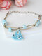 Vintage Blumenmuster Fächerförmiger Anhänger Geflochtene Perlen Wachs Seil Keramik Kupfer Armband - Blau 1