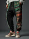 Tribal étnico masculino Padrão patchwork solto com cordão na cintura Calças inverno - Verde