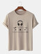 Mens Cotton Headphone Player Print Casual Short Sleeve T-Shirts - Khaki