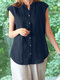 Solid Casual Stand Collar Blouse For Women - Navy