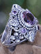 Vintage Hollow Carved Flowers Leaves Inlaid Artificial Gems Geometric-shaped Alloy Ring - #01