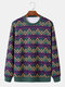 Mens Vintage Geometric Print Crew Neck Loose Pullover Sweatshirts - Green