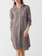 Check Pattern Long Sleeve Lapel Pocket Button Dress - Brown