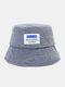 Unisex Washed Denim Letter Pattern Patch All-match Sunscreen Bucket Hat - Navy