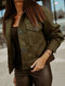Solid Color Lapel Collar Long Sleeve Pocket Button Woolen Jacket - Green