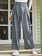 Solid Pocket Button Zip Front Wide Leg Pants For Women - Gray