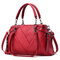 Women Faux Leather Simple Handbag Leisure Shoulder Bag - Wine Red