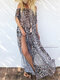 Off-shoulder Floral Leopard Print Maxi Dress For Women - Coffee