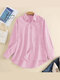 Stripe Print Pocket Loose Button Long Sleeve Shirt - Pink
