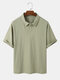 Mens Solid Color Loose Cotton Short Sleeve Basics Golf Shirts - Green