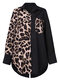 Leopard Printed Long Sleeve Turn-down Collar Patchwork Blouse - Khaki