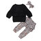 3PCs Toddler Girl's Leopard Print Pants Long Sleeves Black Tops Casual Set For 1-5Y - Black