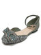 Large Size Women Sparkly Rhinestone Bowknot Decor Comfy D'Orsay Shoes - Green