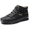 Men Rubber Toe Cap Hand Stitching Outdoor Leather Ankle Boots - Black