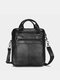 Menico Men's Leather Business Casual Shoulder Bag Messenger Bag Multifunctional Handbag - Black