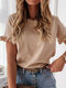 Solid Color Short Sleeve O-neck T-shirt For Women - Apricot