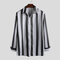 Men's Hit Color Striped Long Sleeve Turn Down Collar Casual Shirts - Black