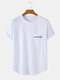 Mens Letter Print Curved Hem Plain Casual Cotton Short Sleeve T-Shirts - White