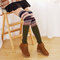 Women's Compression Socks Wool Over Knee Socks Color Strips Color Leggings Long Tube Socks  - Army Green