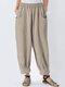 Solid Color Loose Casual Plus Size Harem Pants with Pockets - Khaki