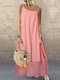 Casual Plaid Patchwork Spaghetti Straps Summer Plus Size Dress - Pink