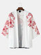 Mens Japanese Style Floral Koi Print Street Open Front Kimono - White