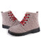 Ladies Canvas  Boots Soft Rounded Toe Lace-UP Boots Ankle High Boots - Brown