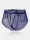 Plus Size Women Bandage Back Design Lace Breathable Comfy Panties - Navy