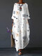 Girocollo da donna con stampa floreale vegetale all-over Collo Abito con maniche a 3/4 - bianca