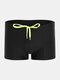 Men Sexy Solid Color Swim Trunks Retro Quick Dry Drawstring Beach Short Swimwear - Black
