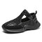 Women's Large Size Breathable Wearable Silod Color Hollow Sport Sandals - Black