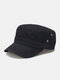 Men Washed Cotton Solid Color Rivets Sunshade Casual Military Hat Flat Cap - Black