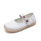 Women Leather White Flower Round Toe Non Slip Hook Loop Shoes - White 1#