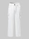 Retro Embroidery Pocket Button Wide Leg Denim Jeans - White