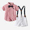 Boy's Striped Short Sleeve Shirt+Pants Gentleman Wedding Formal Clothing Set For 1-8Y - Pink