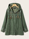 Plus Size Ethnic Embroidered Drawstring Pocket Hooded Jacket - Green