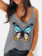 Butterfly Printed V-neck Tank Top For Women - Grey