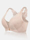 Plus Size Wireless Rose Embroidery Back Front Closure Lace Thin Gather Comfy Bras - Nude