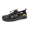 Men Hand Stitching Leather Lace up Non Slip Soft Sole Outdoor Sandals - Black