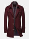 Mens Wool Detachable Scarf Mid Long Trench Coats Business Casual Stylish Coat Slim Fit Jackets-6 Colors - Wine Red