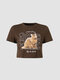 Funny Кот Повседневная футболка с короткими рукавами и принтом Шея - коричневый