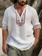 पुरुषों की फ्लोरल ट्रिम प्रिंट हाफ बटन लंबी आस्तीन वाली हेनले शर्ट - सफेद