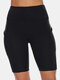 Women Elastic High Waist Biker Shorts With Pocket Sports Panty For Yoga Running - Black