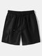 Mens Pure Color Mid Length Loose Drawstring Cargo Shorts - Black