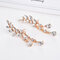 Elegant Leaf Rhinestone Cuff Earrings Silver Gold Color Piercing Tassel Earrings for Women - Gold