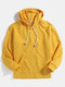 Mens Waffle Textured Solid Pouch Pocket Loose Drawstring Hoodies - Yellow