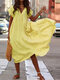 V-neck Short Sleeve Loose Solid Color Plus Size Dress - Yellow